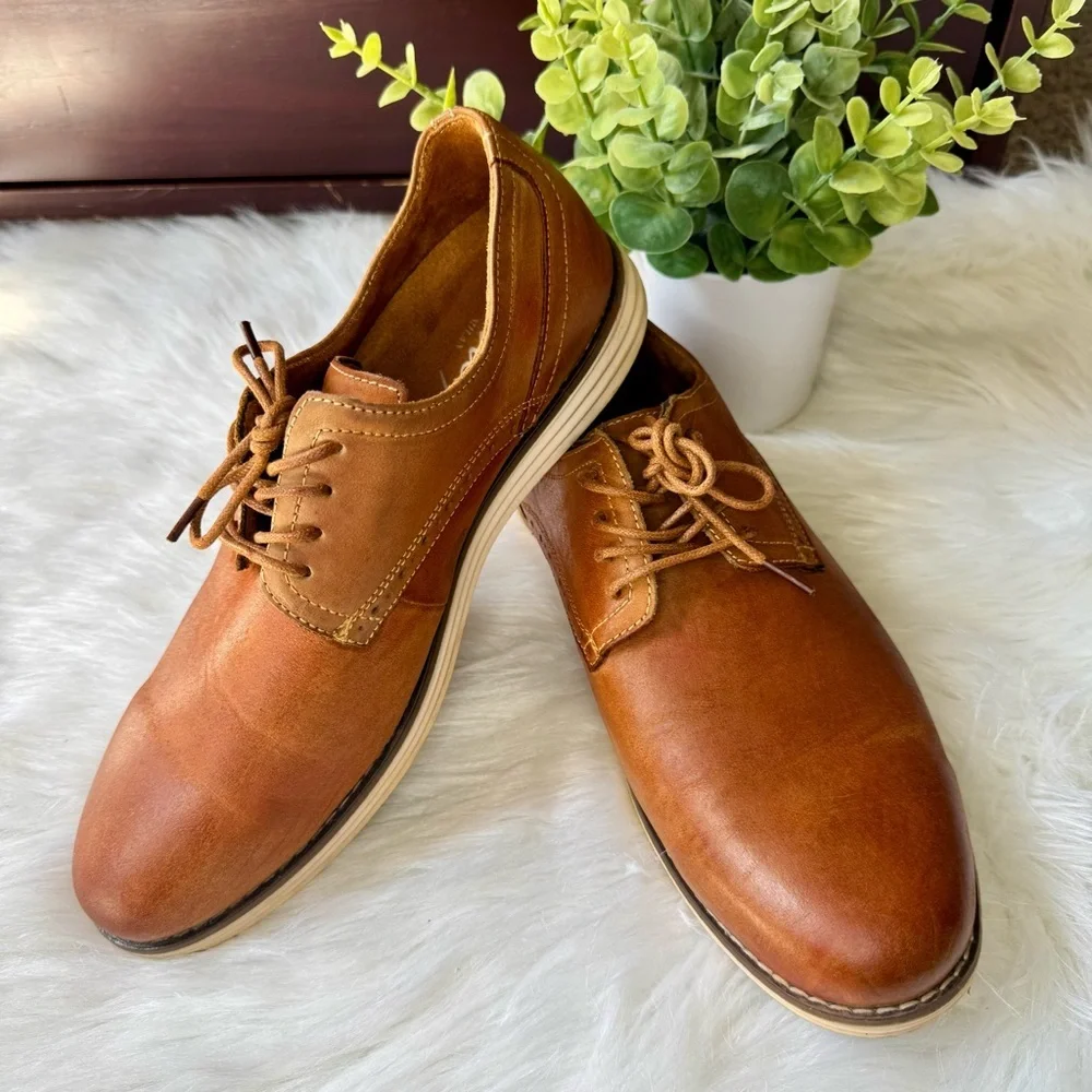 Vostey Tan Brown Leather‎ Oxfords Business Casual Dress Shoes for Men Size US9